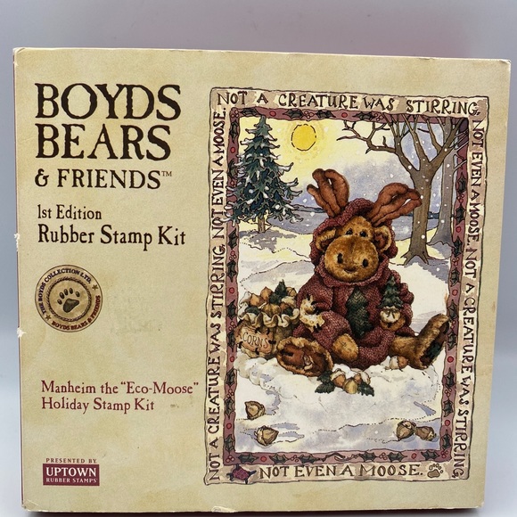 Boyd Bears&Friends 1st Edition Rubber Stamp Kit Manheim the EcoMoose Holiday Set - Picture 2 of 6